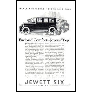 1924 Jewitt Six Sedan Vintage Print Ad Antique Car Downtown City Street Wall Art